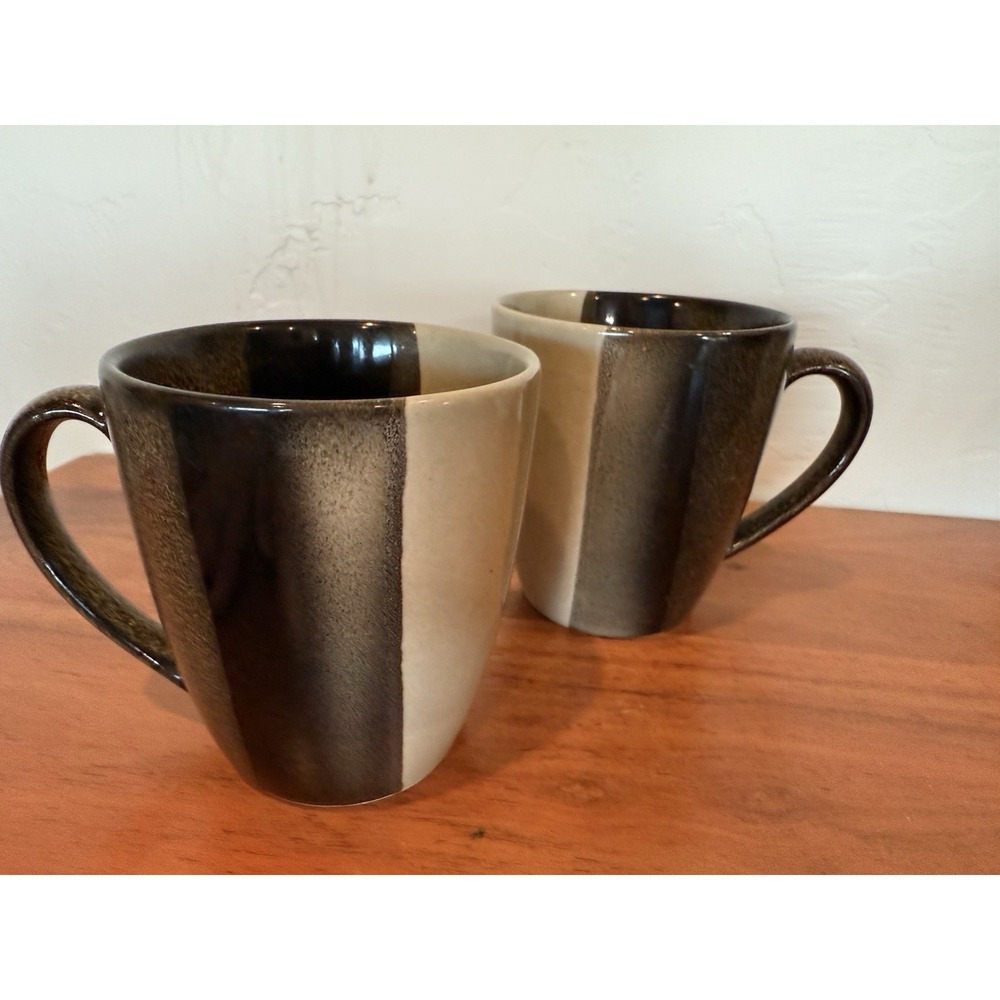 Beautiful Sango Deco Black Mugs Set Of 2 #4740